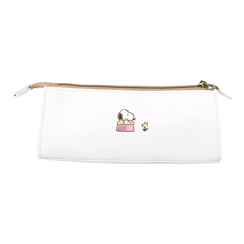 Factory Stationery Triangular Pen Snoopy Faux Multicolor T'S Pouch, Comic, Leather, White,