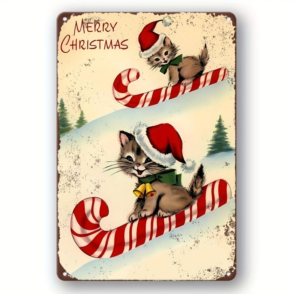 X Vintage Christmas Candy Tin Sign Retro Aluminum Art with Santa Gingerbread Kitchen Home Decor