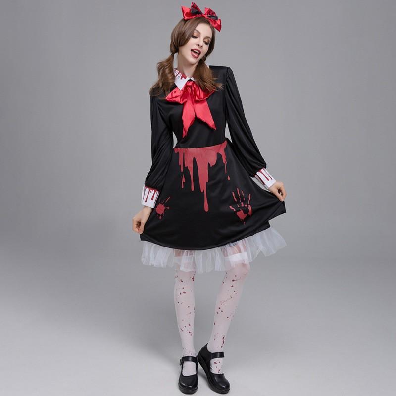 Halloween Horror Maid Costume Bloody Zombie Vampire Dress Cosplay Party Outfit Women 2025