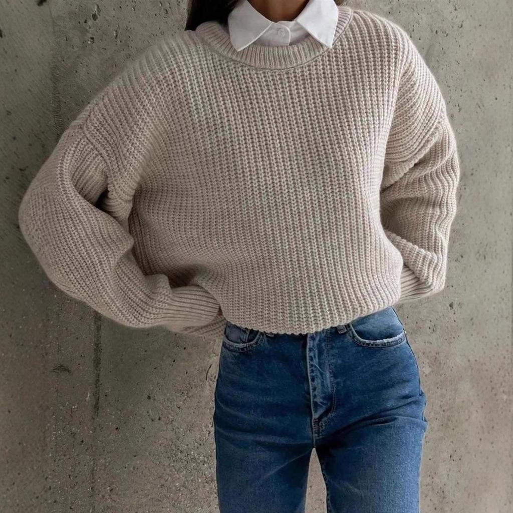 European and American Women's Casual Round Neck Long Sleeve Knitted Sweater - Autumn 2025 Collection