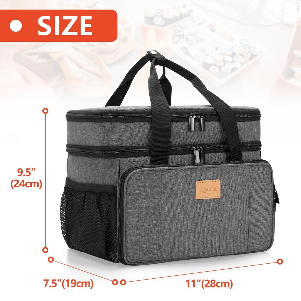 Luxja Sewing Box, Large Capacity Sewing Bag, Two-Tier Storage, Multi-Pocket, Sewing Tool Storage, Portable Sewing Bag, Bag Only, Gray