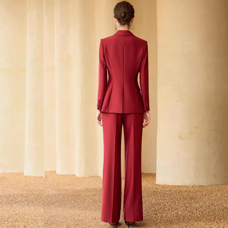 Women's Double-Breasted Professional Suit Set - Elegant Spring/Autumn Formal Wear