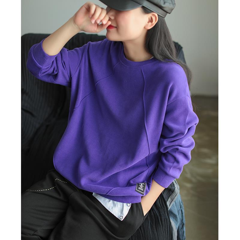 Solid Preppy Style Loose Thick Pullover Sweatshirts Cotton O-Neck Autumn Winter Women's Clothing National Style Patch Designs