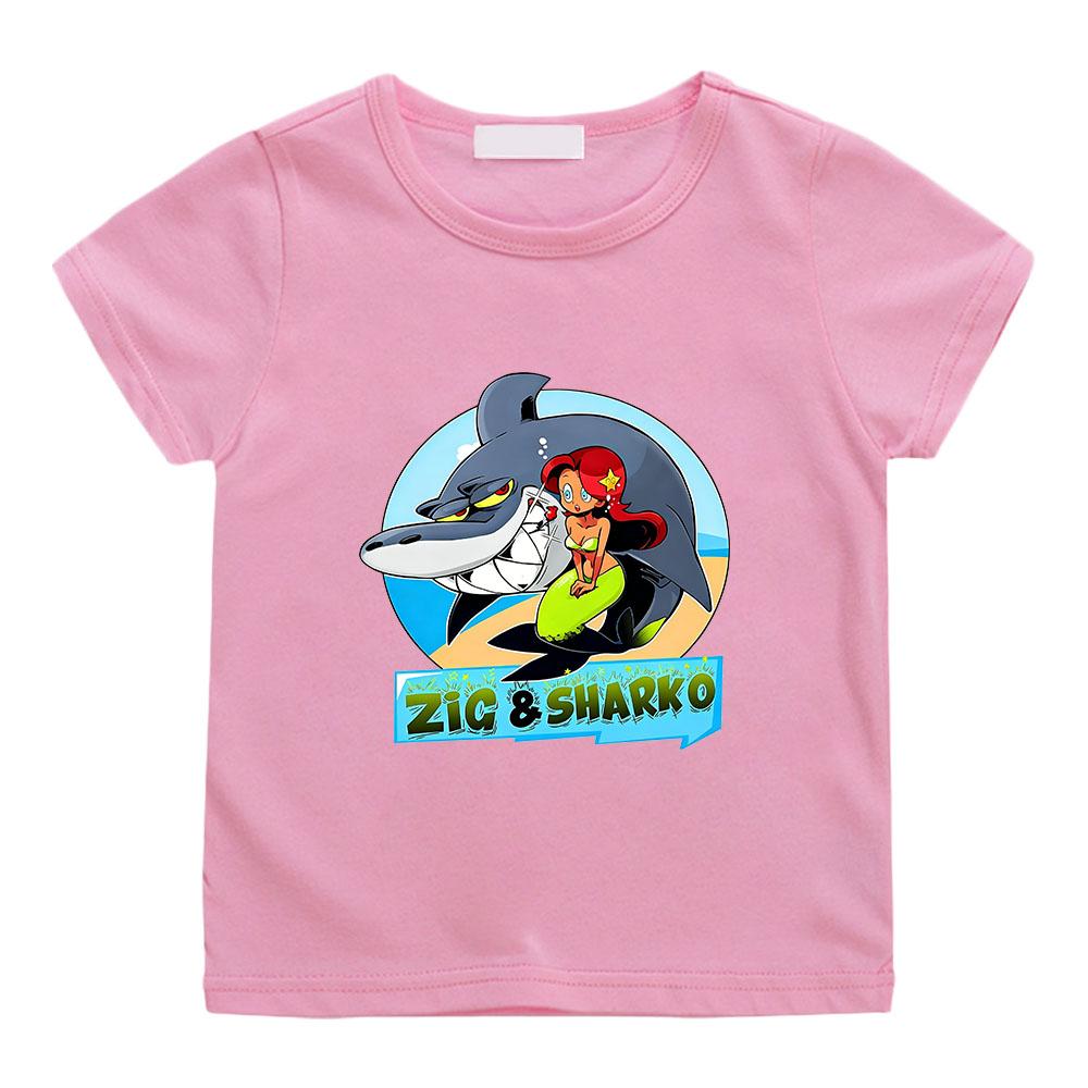 Zig und Sharko Kleinkind Kinder 100% Baumwolle Cartoon Print T-Shirt 2-12 Jahre Jungen Mädchen Mode Weiche Kurzarme Freizeit Oberteile Sommer