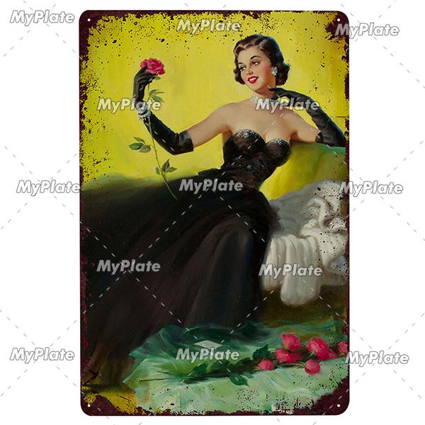 Beauty Woman Metal Sign Bar Pub Decor Plaque Metal Vintage Crafts Home Decor Painting Plaques Art Pinup Poster