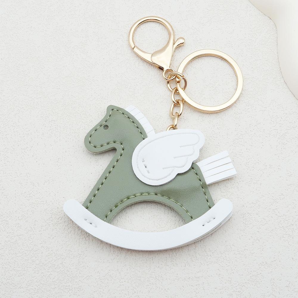 Women Leather Charms Bag Pendant KeyChain Cartoon Pony Rocking Horses Keyring Cute Animal Ornament Accessories