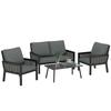 4 Seater Rattan Garden Furniture Set with 2 Armchairs, Loveseat, Coffee Table, Garden Sofa Set with Cushions, Dark Grey