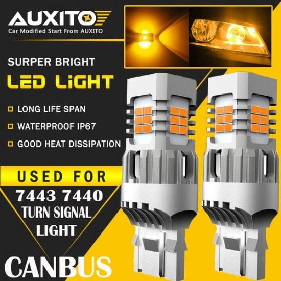 AUXITO 7443 7440 Anti Hyper Flash Amber LED Turn Signal Light Error Free 4KG EA