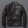 Style RL Top Layer Oil Waxed Cowhide Real Leather Jacket Men Stand Collar Brown Motorcycle Coat Men's Biker Jacket Spring Autumn