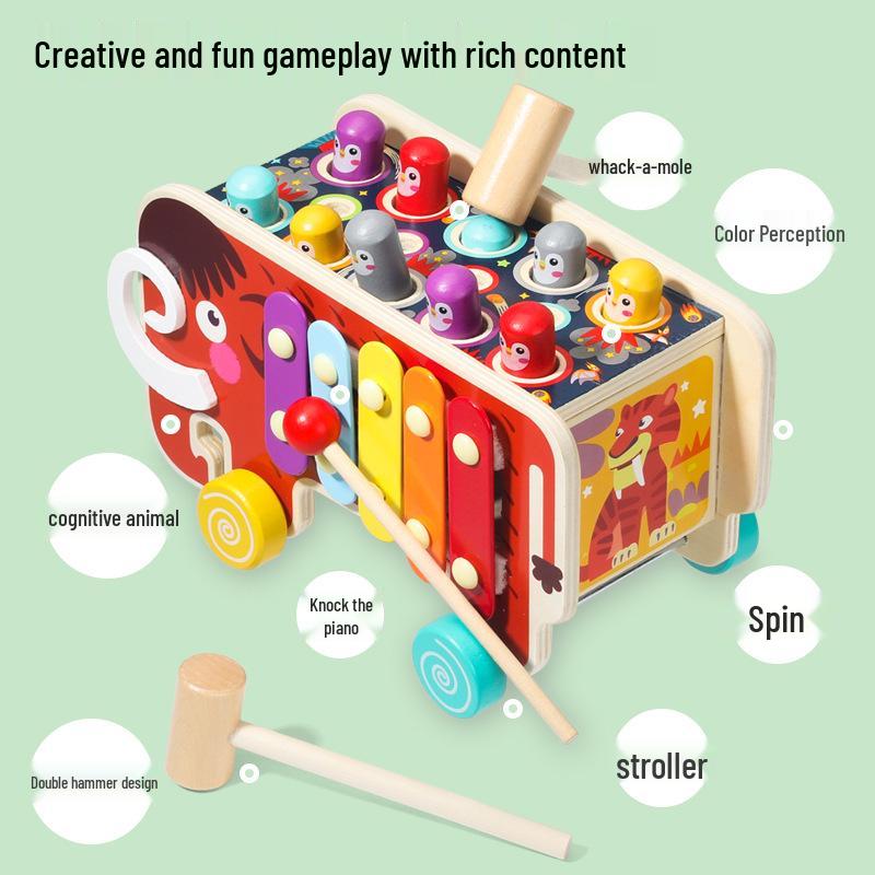 

Large Wooden Mammoth Whack-a-Mole: Educational Toy for Hand-Eye Coordination and Knocking Piano