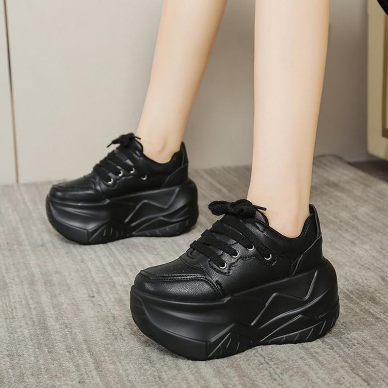 Zapatos de Mujer 10CM Aumentan la Altura Zapatos de Suela Gruesa Cuero de Alta Calidad Zapatos Casuales Antideslizantes Zapatos de Plataforma Zapatos De Mujer