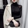 Women's Slim Fit Semi-High Neck Mesh Sequin Top - Long Sleeve, Autumn/Winter 2025