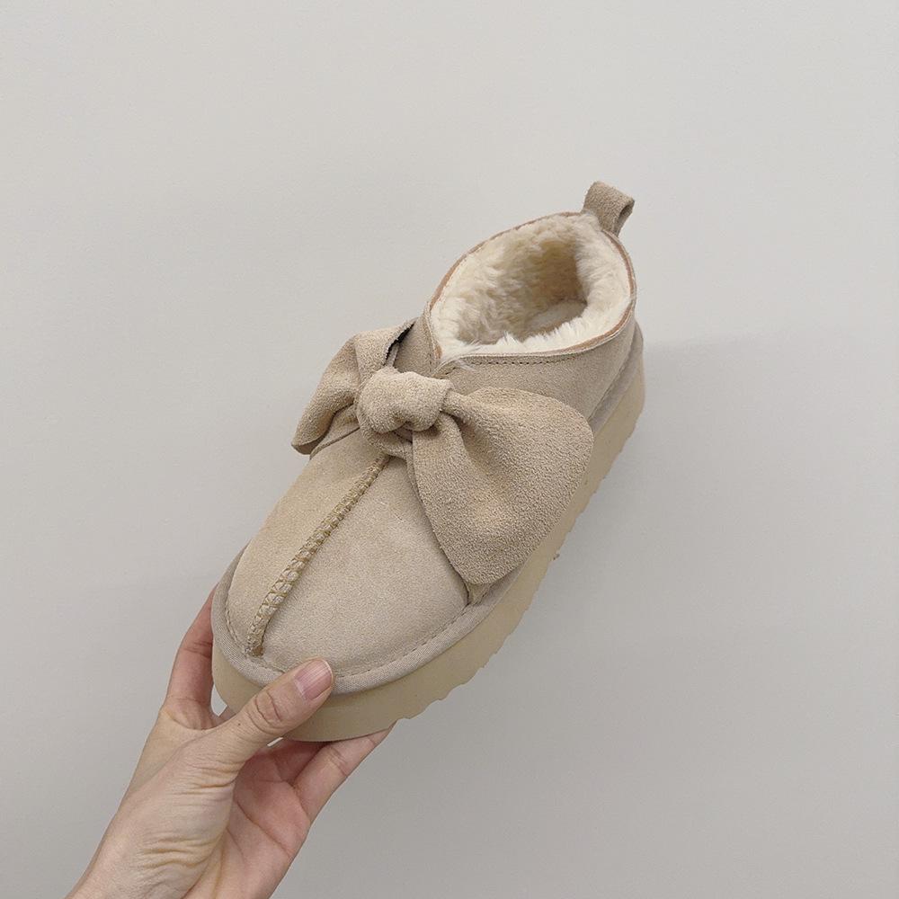Women's Winter Bow-Head Cotton Slippers, Outdoor Velvet Thick-Soled Snow Boots.
