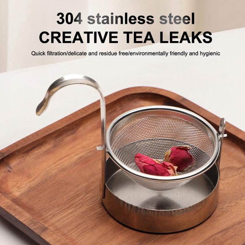 304 Stainless Steel Tea Coffee Strainer Filter With Base For Loose Leaf Tea Easy To Clean Kung Fu Tea Fine Mesh Tea Filter