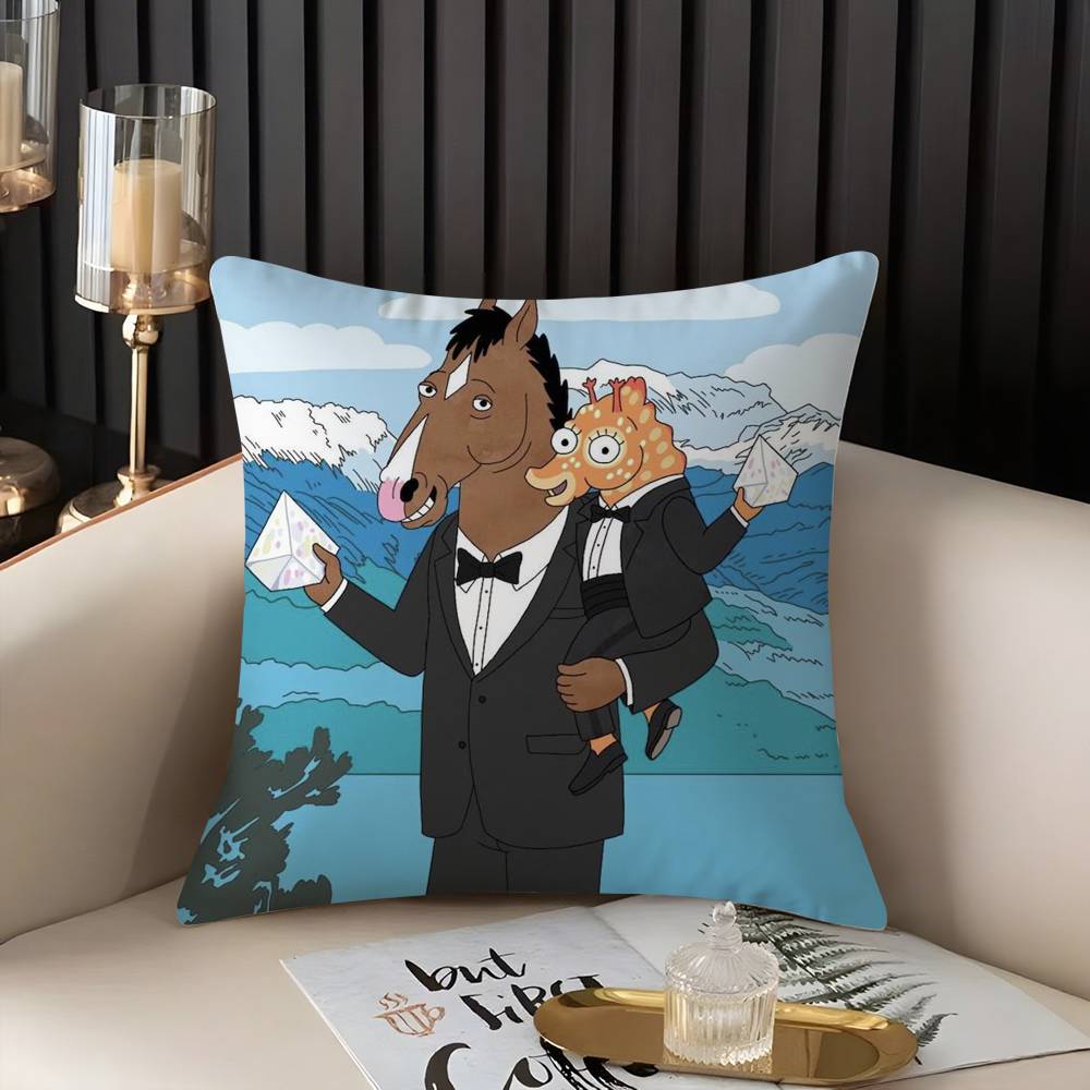 B-Bojack Horseman Pillow Case Home Dorm Chair Back Short Plush Double-Sided Printing Office Nap Time Cushion Cover