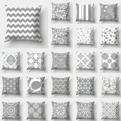 Home Decor Stylish Gray Pattern Digital Print Pillow Covers Pattern Cushion Cover Suitable for Sofa Bedroom Car Pillow Cover