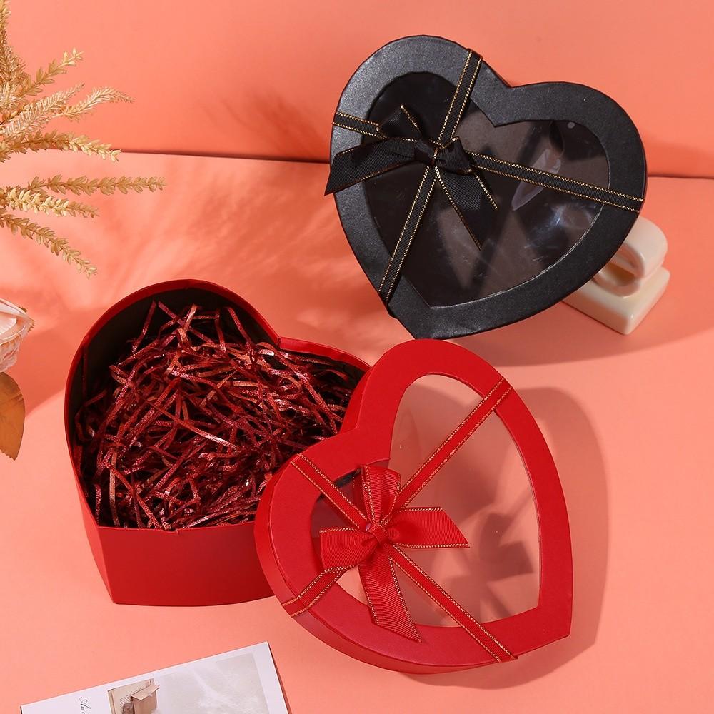 New Heart-shaped Gift Box Transparent Bowknot Present Boxes with Cover Packaging Paper Box Birthday