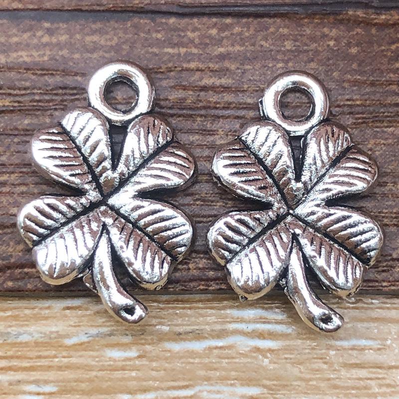 Antique Silver Alloy Four-Leaf Clover Pendant Charm for DIY Jewelry