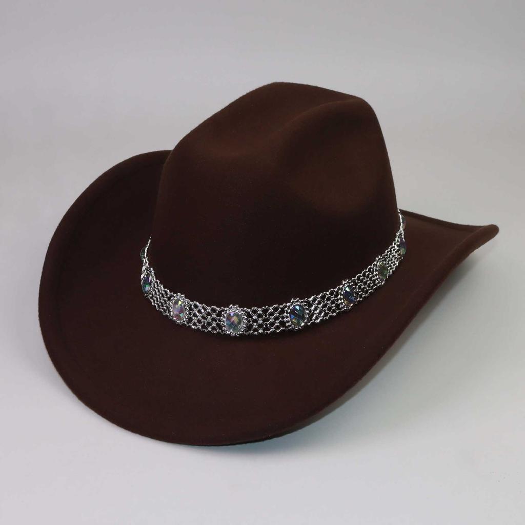 European and American Men's and Women's Western Cowboy Top Hats, Colored Diamonds, Gems, Hollow Felt Hats, Stage Performances, Festival Jazz Hats