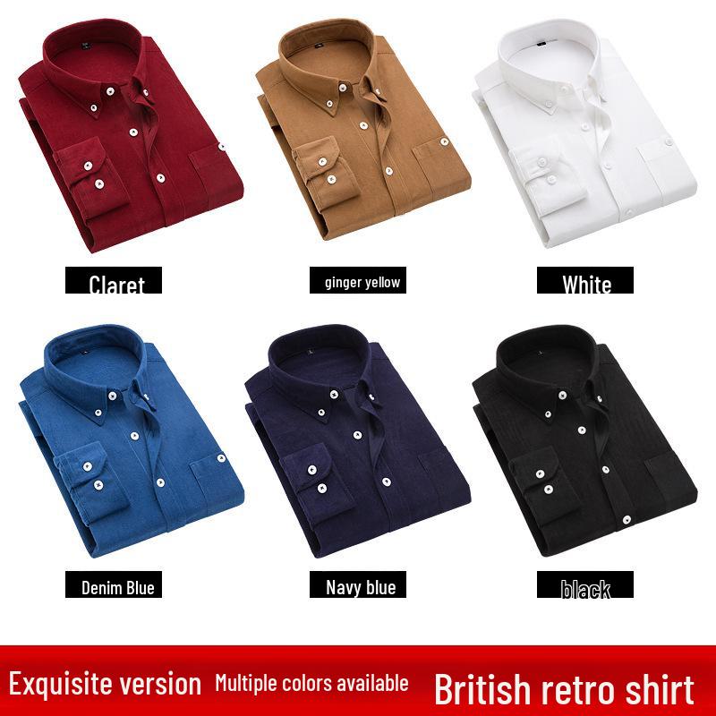Men's Spring/Autumn Corduroy Long-Sleeved Shirt - Fashionable for Middle-aged and Young Men
