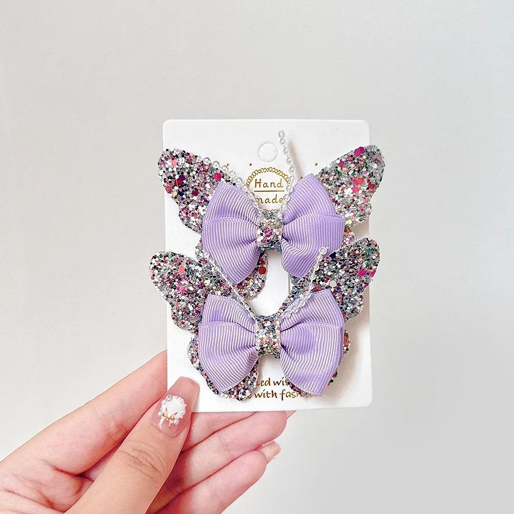 RAINBOW BOWS 3.15'' Glitter Butterfly Hair Clips for Women Girls Hairpins Children Cute Barrettes Kids Head Accessories 2Pcs/lot