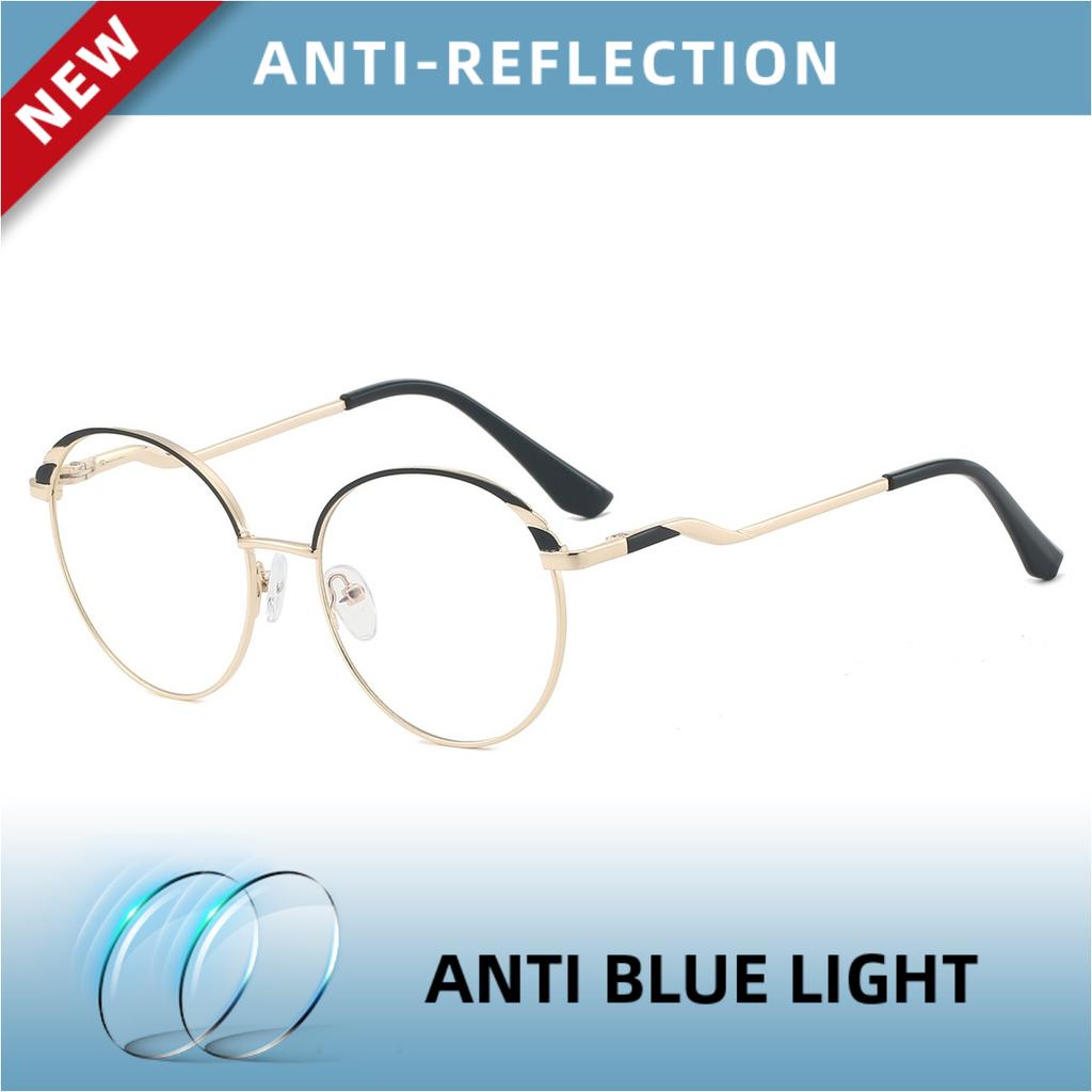 EYORA Fashion Metal Round Full Rim Reading Glasses Anti Blue Ray Myopia and Hyperopia Photochromic Prescription Eyewear Lens