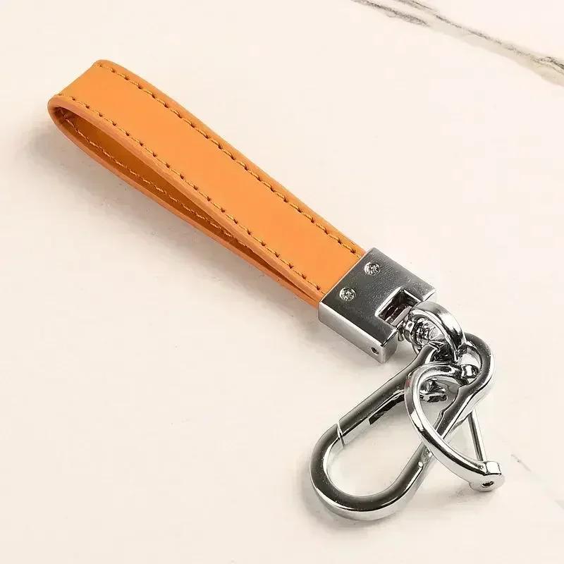 

Custom LOGO Name Genuine Leather Portable Car Keychain Creative and Simple Key Chains High-end Elite Keyring Small Pendant Gift Blank