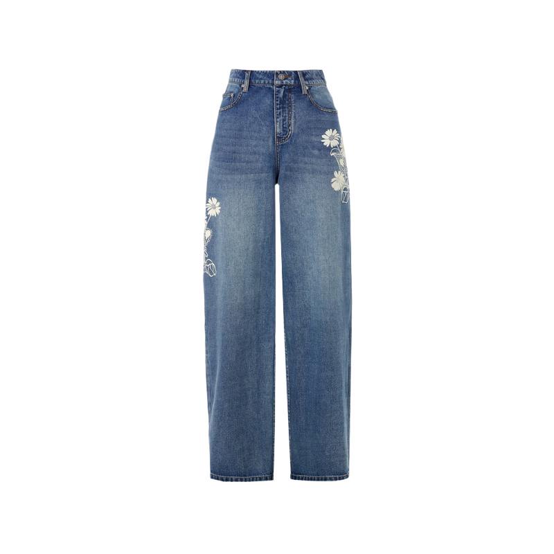 Langzi Printed High-Waist Wide-Leg Jeans L