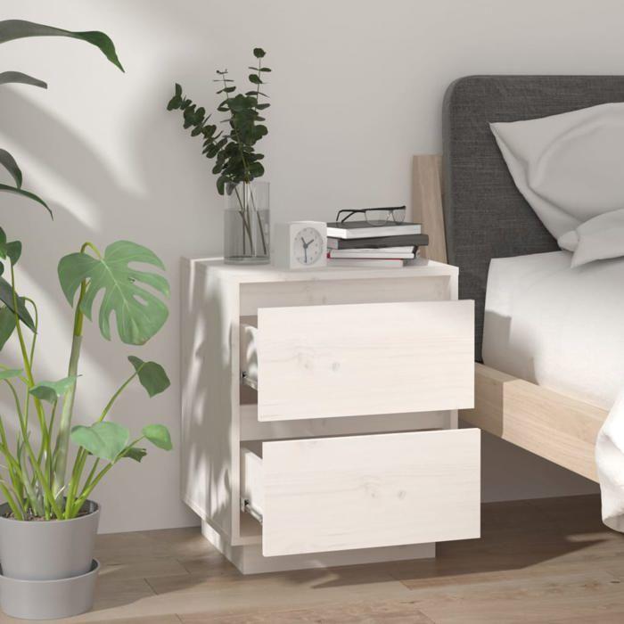 Table de chevet - Maison Exclusive - Bois de pin massif - Blanc mat - 40x35x50 cm