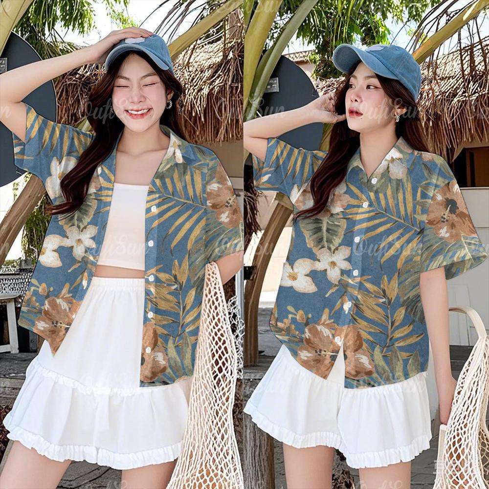 

Рубашка Сонгкран гавайская женская рубашка летняя с коротким рукавом цветочная рубашка удобная и дышащая XL