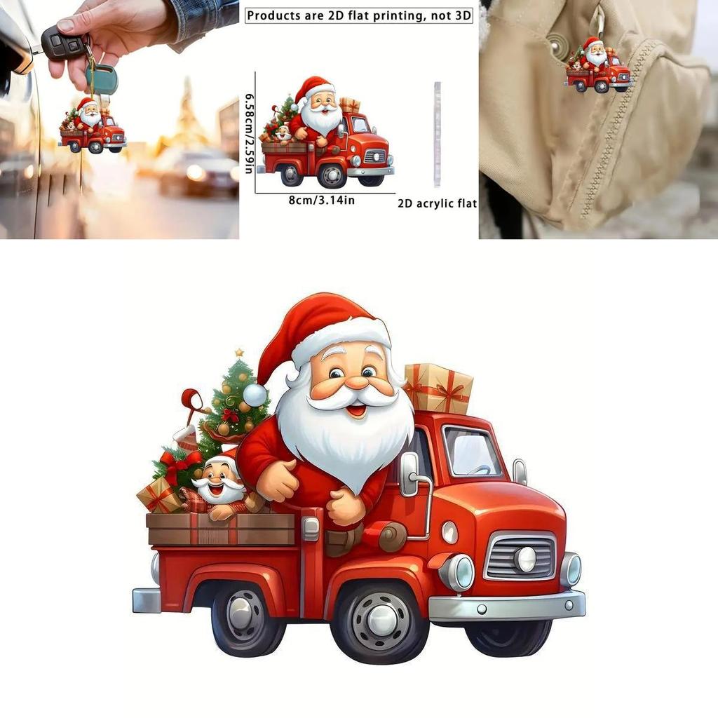 Christmas Santa Car Accessory Acrylic Keychain With Cartoon Style For Auto Interior Decor And Gift