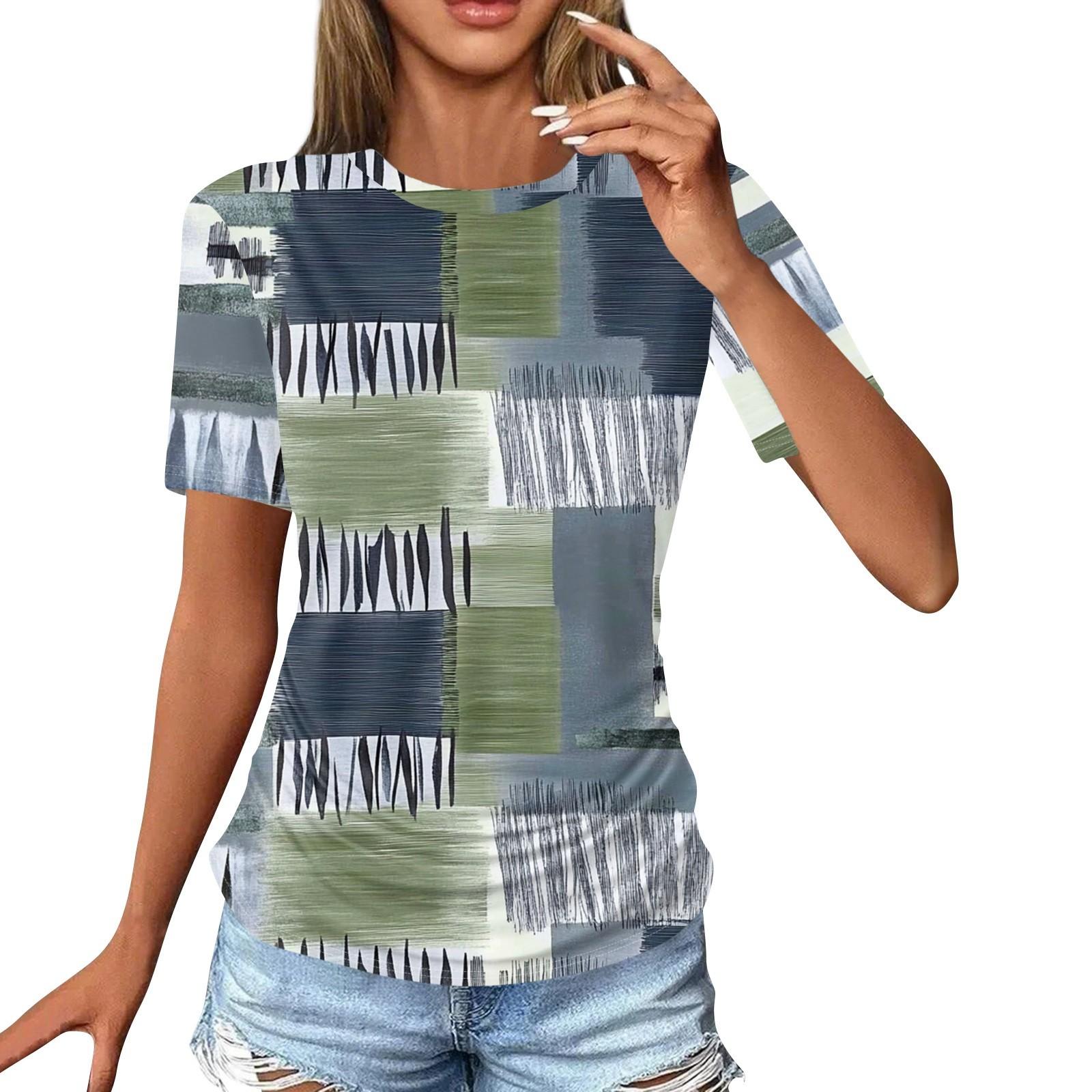 

Женские футболки, модные повседневные топы с круглым вырезом и коротким рукавом, туника с принтом XXXL