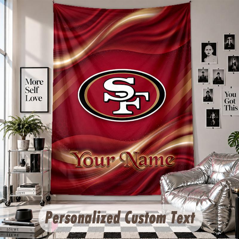 Wall Hanging Tapestry With Custom Name & Text, San Francisco 49ers Decorative Tapestry For Bedroom