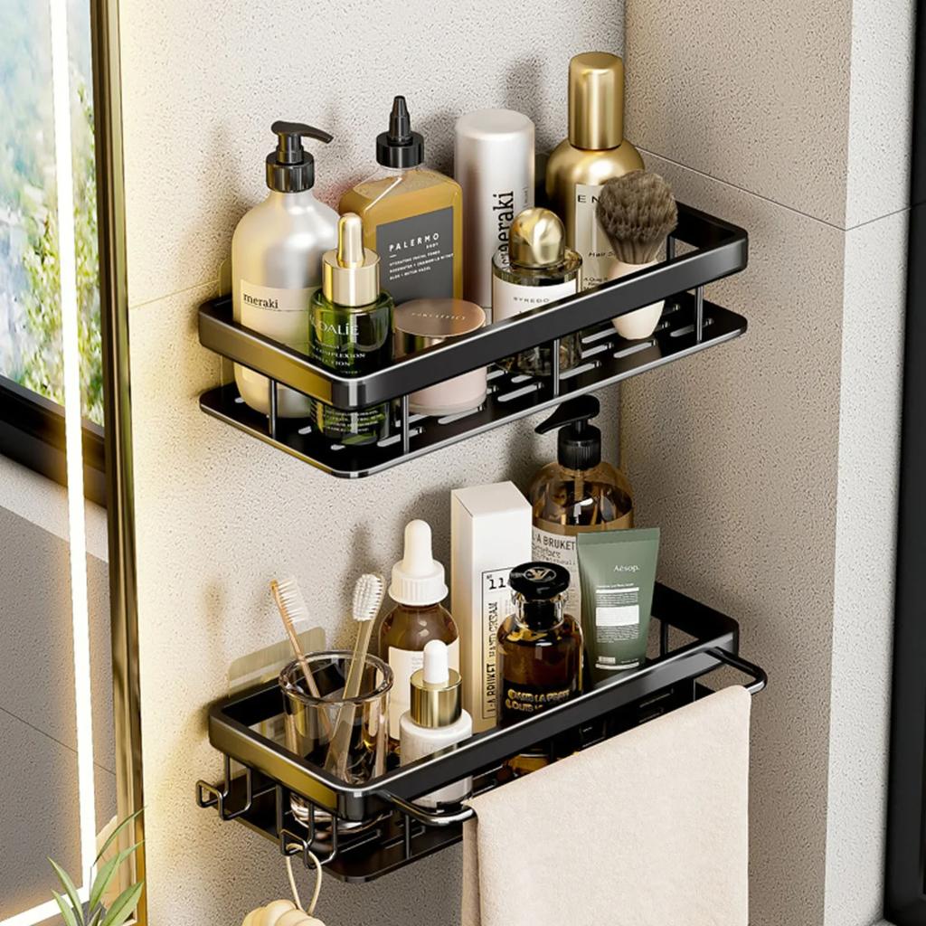 Bathroom Shelf No Drill Wall Mounted Shampoo Bottle Shower Corner Rack Toilet Storage Rack Aluminum Bathroom Kitchen Acssories
