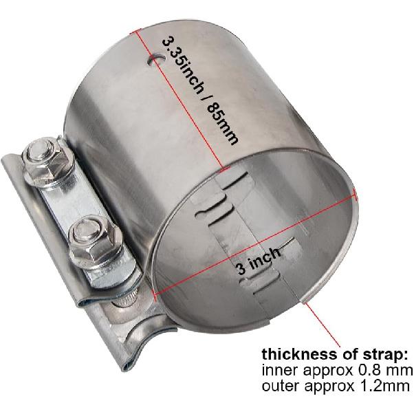 3 Inch Exhaust Clamp Butt Joint Band Clamp Sleeve Coupler 304 Stainless Steel