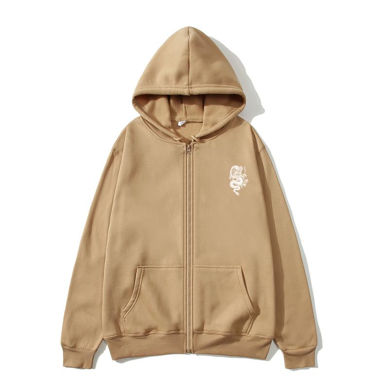 Dragon Zip Hoodie Moda Oversized Hoodies Mulheres Bolso Manga Comprida Hoodies Dragon Zip Moletom Feminino Moletom