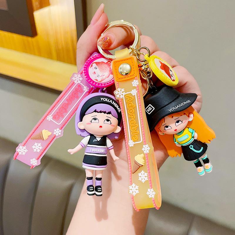Adorable Cartoon Street Dance Girl Keychain Creative Soft Rubber Cute Doll Accessory For Backpacks