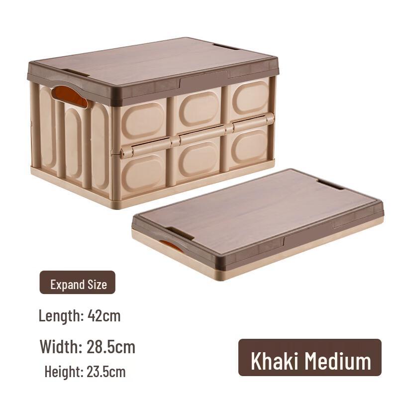 Foldable Camping & Car Trunk Storage Box with Wood Grain Lid