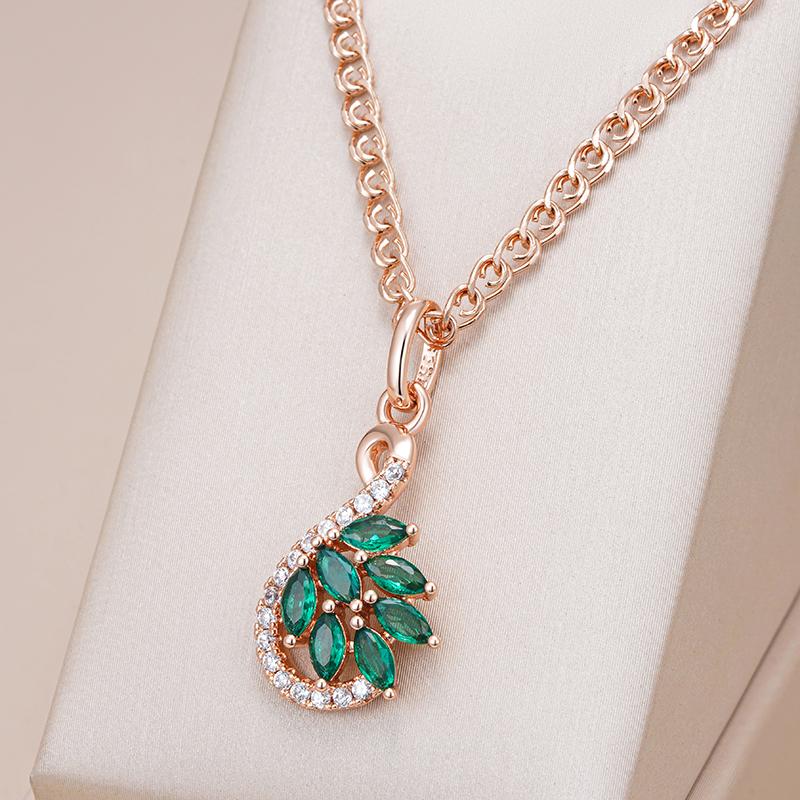Fashion Rose Gold Color Pendant Necklace For Women Full Shiny Green Natural Zircon Pendant Daily Fine Jewelry