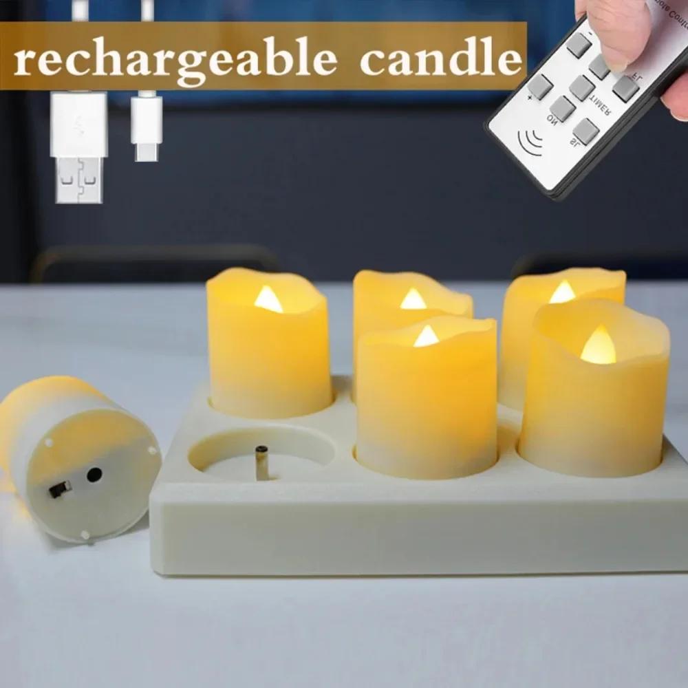 6 Pack USB Rechargeable Flameless Candles Flameless LED Votive Tea Light with Remote for Halloween Christmas Wedding Party Decor