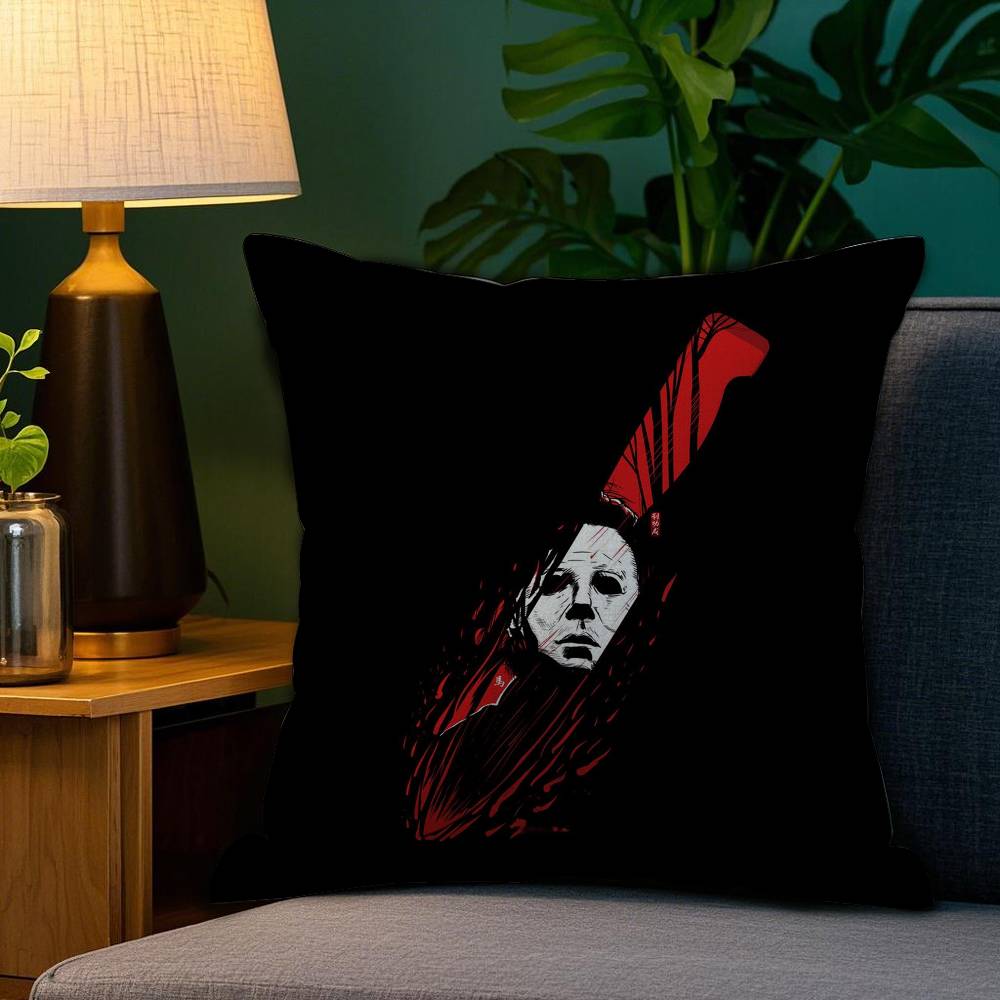M-Michael-Myers Horror Halloween Pillow Case Plush Fabric Soft Double Sided Print Home Sofa High Quality Cushion Cover Throw