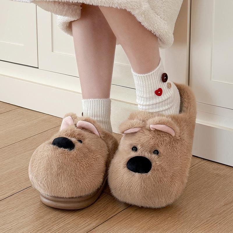 Cartoon cotton slippers winter cute puppy home indoor plush warm household non-slip fluffy slippers