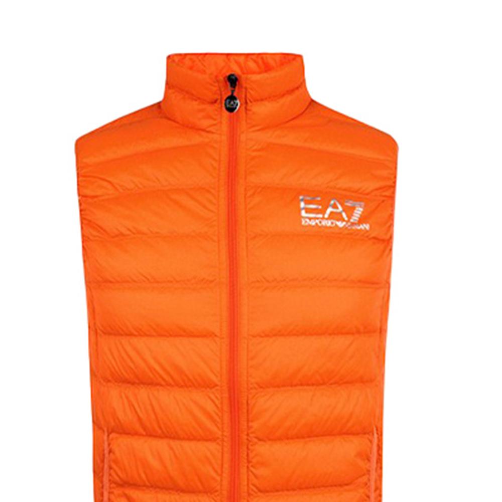 Emporio Armani EA7 FW19 Letter Logo Print Stand Collar Zipper Sleeveless Down Jacket Men Outerwear Orange 8NPQ01-PN29Z-1654