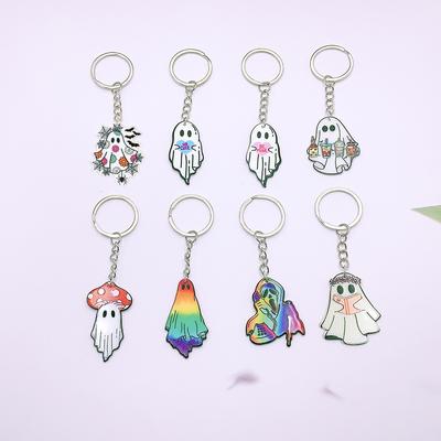 Double Sided Printed Acrylic Halloween Keychain Cartoon Ghost Pendant Charm Women Key Ring