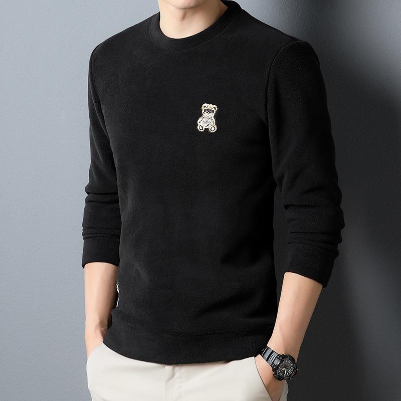 Polar Fleece Sweatshirt for Men In Winter New Style Round Neck Fashion Men's T-shirt Polar Fleece Thickened Bottoming Shirt