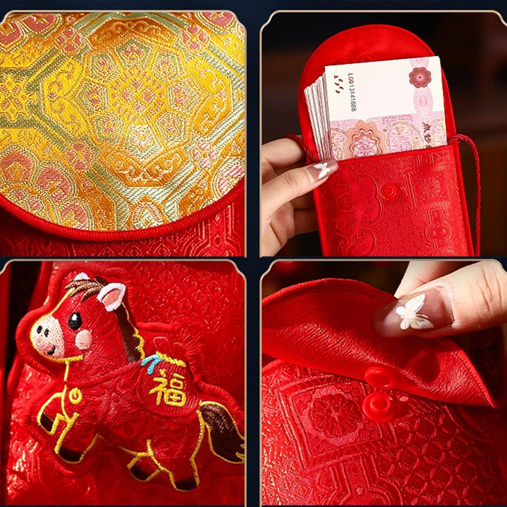 Red Envelopes Traditional Embroidery Design Packet Lunar New Year 2026 Red Envelopes for Spring Festival Marriage Engagement