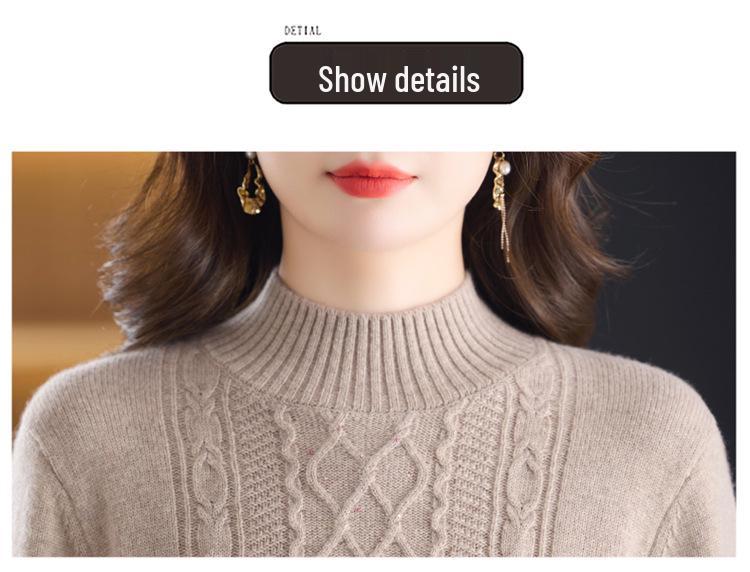 Autumn/Winter 100% Wool Knit Base Layer Sweater for Mid-Aged & Elderly Women - Thick, Warm, Inner Wear