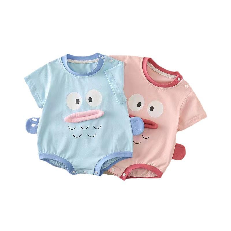 Baby Girl Summer Short-Sleeve Cartoon Romper - Newborn Snap Crotch One-Piece
