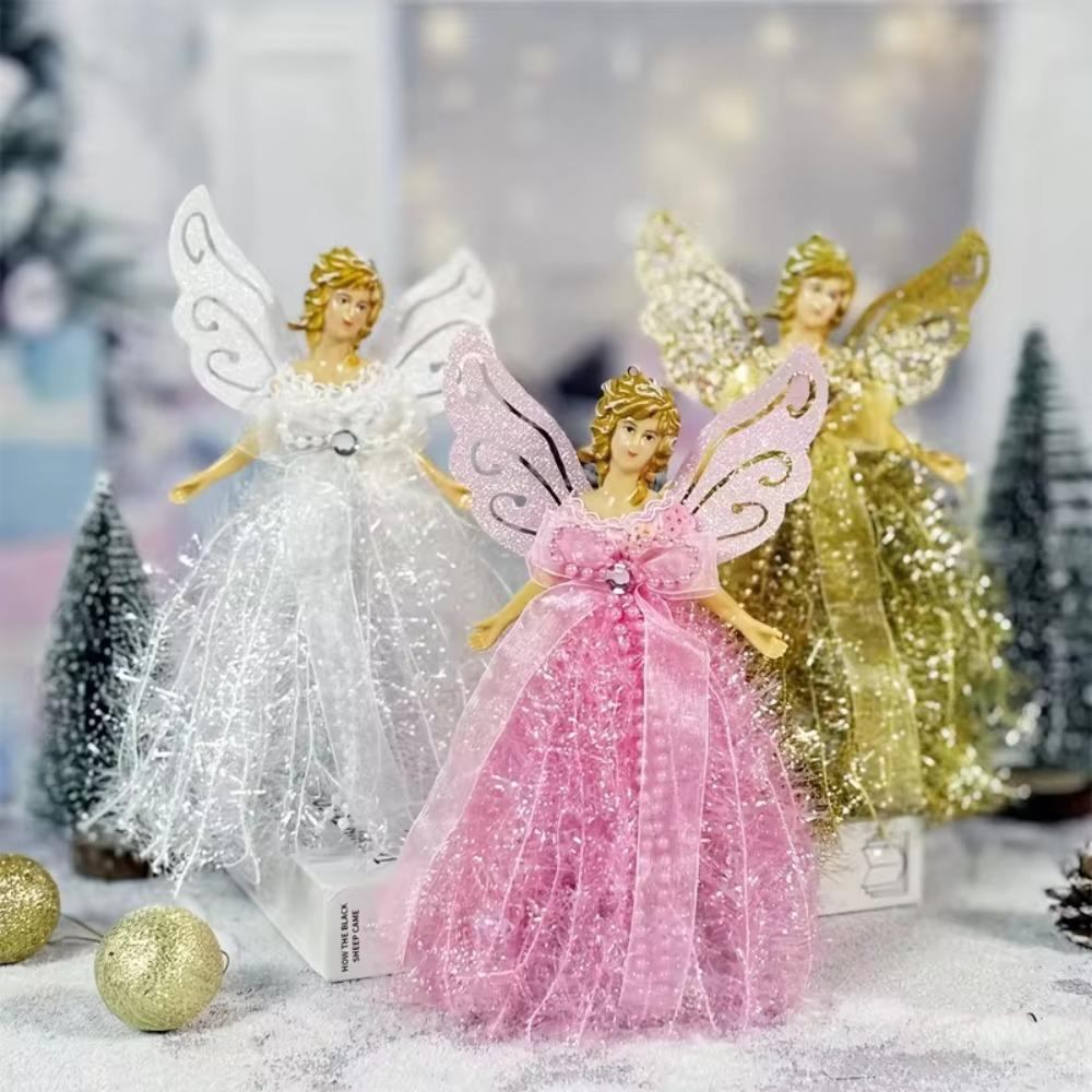Glitter Christmas Angel Pendant with Shining Wings Hanging Angel Doll  Wedding