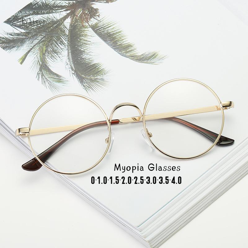 Gold Frame Metal Round Myopia Glasses With Degree Women Men Anti Blue Llight Short-sight Prescription Eyewear -1.0 -1.5 To -4.0